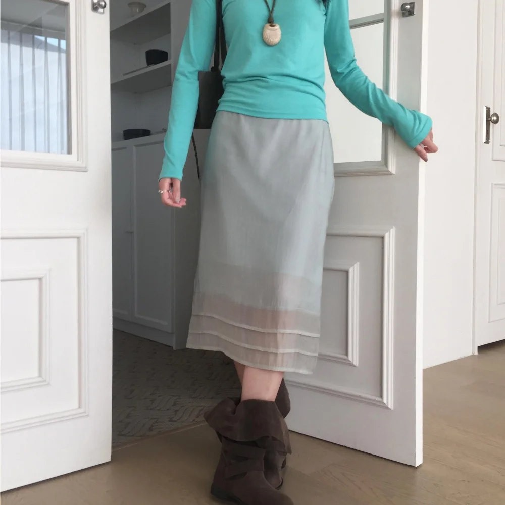 Elegant High Waist Pleated Skirt for Women with Back Split Commute Style mid Length Skirt Layered Design Translucent Half Bod...