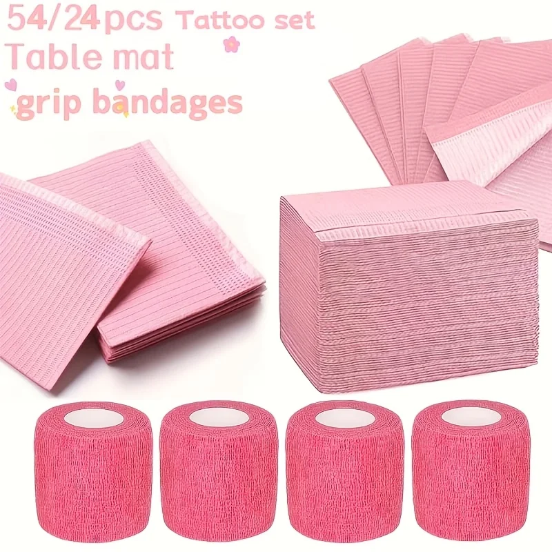 Tattoo Kit 54/24PCS with Table Cover Grip Tape Elastic Bandage Self Adhesive Tape Tattoo Supplies Accessories Essentials