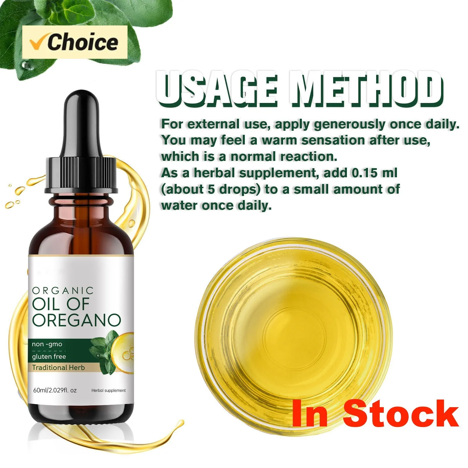 1/5PCS Aceite Orgánico De Oregano 60ml