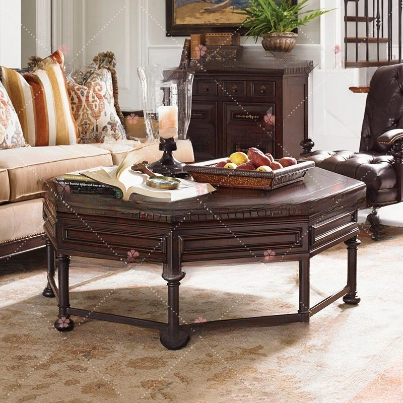 American rural solid wood antique octagonal coffee table, simple modern coffee table for home use