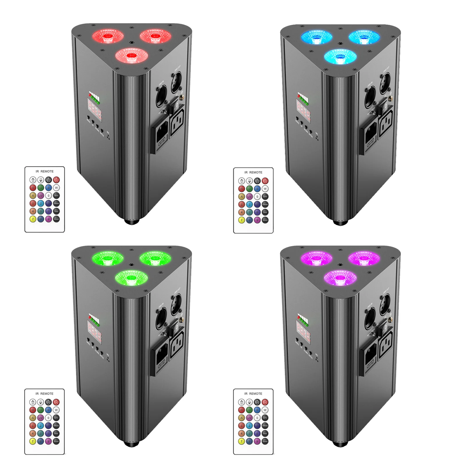 Yiflamefly 4 Stück Dreieckige Wiederaufladbare Par-Leuchten 3x4W RGBW LEDs Bühnenbeleuchtung DMX DJ-Lichter für Hochzeit Disco Party Bar KTV Show