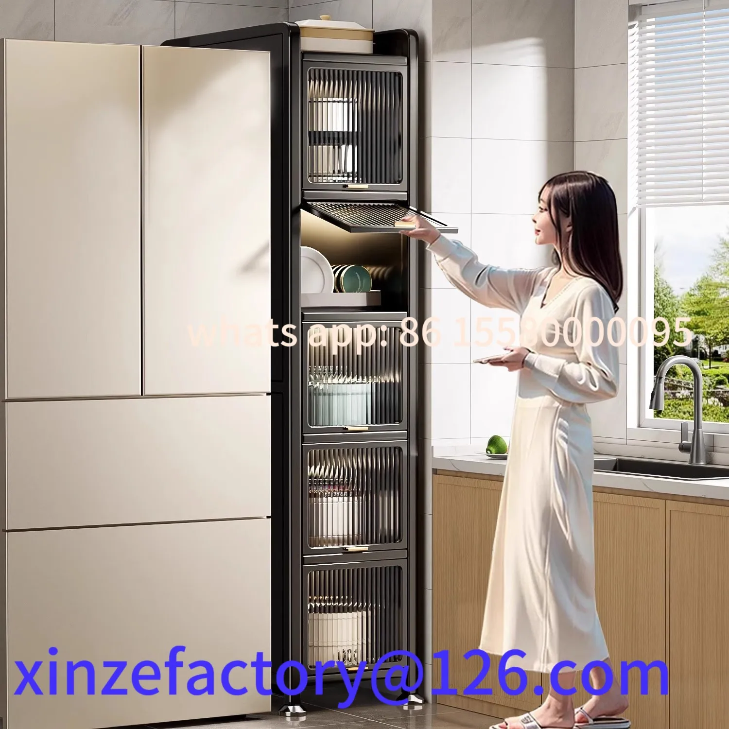 

Customizable with door kitchen crevice storage rack floor multi-layer super