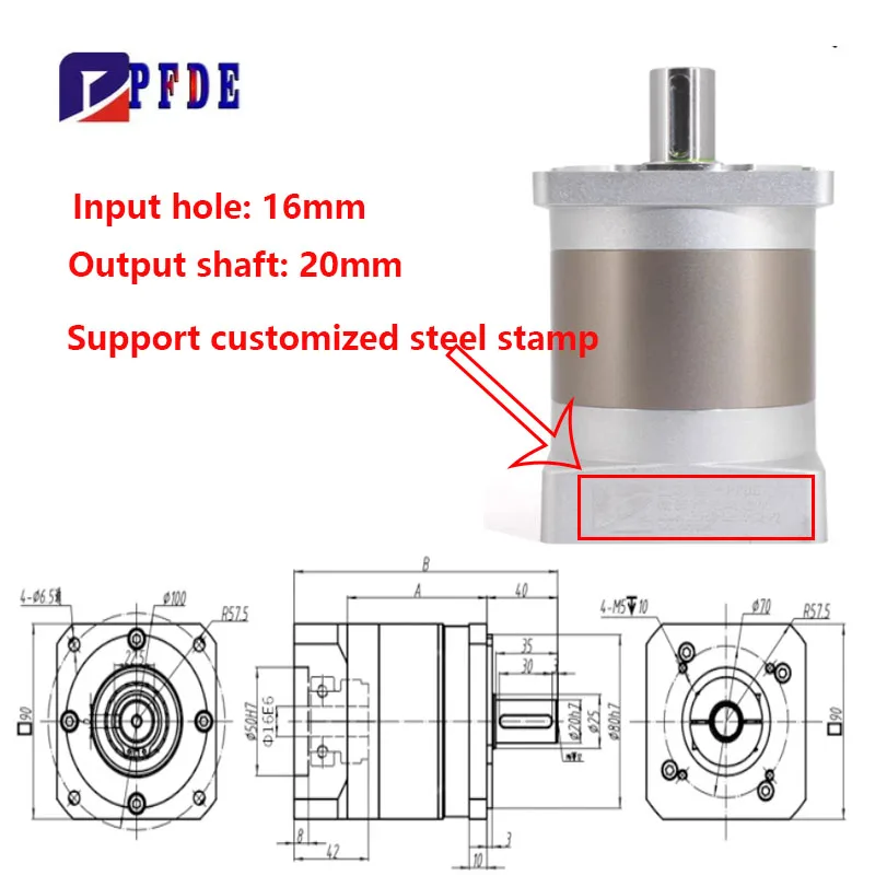 Planetary Reducer Gearbox SPLF90 Suitable For 90st Flange Servo Motor 750w Gear Ratio 4/5/7/10 Max 90N.m ≤10 Arcmin Input 19mm