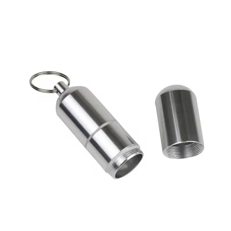 1-2pcs Waterproof Cigarete Case Silver Aluminum Alloy Cigarette Box Pill Toothpick Capsule Holder with Keychain Mens Gift - view 2