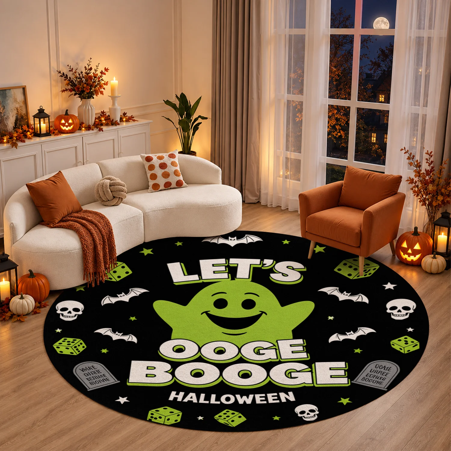 Halloween Themed Round Rug with 