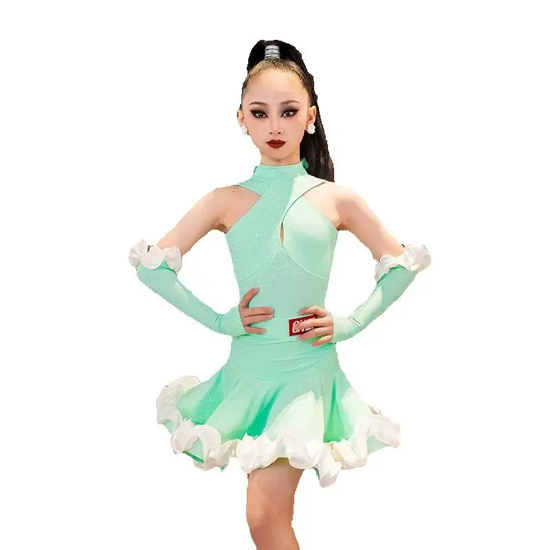Novo vestido de competição de dança latina crianças salsa samba roupas de dança profissional meninas chacha vestidos de festa de dança latina dw10699