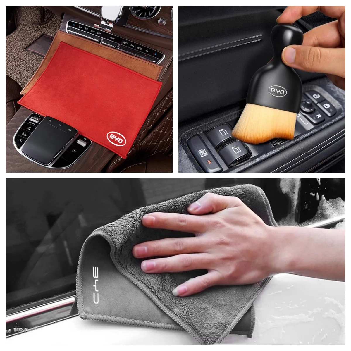 1Set Car Cleaning Towel & Detailing Brush For BYD Han Tang Seal Dolphin Atto3 Yuan Plus Auto Wash Care Accessories
