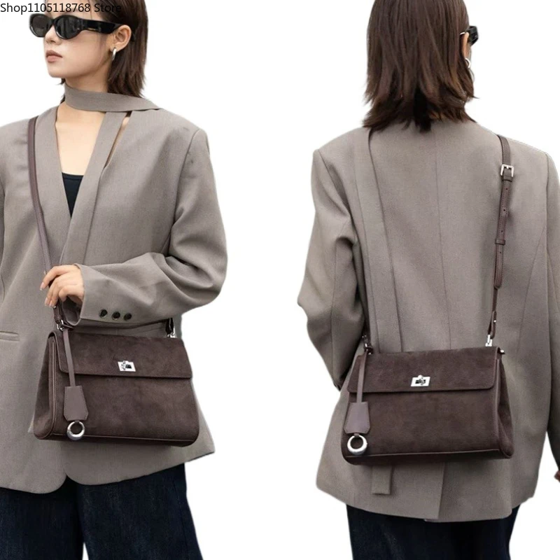 

Женская замшевая сумка через плечо из зернистой кожи, роскошная дизайнерская сумка через плечо, винтажная сумка-мессенджер