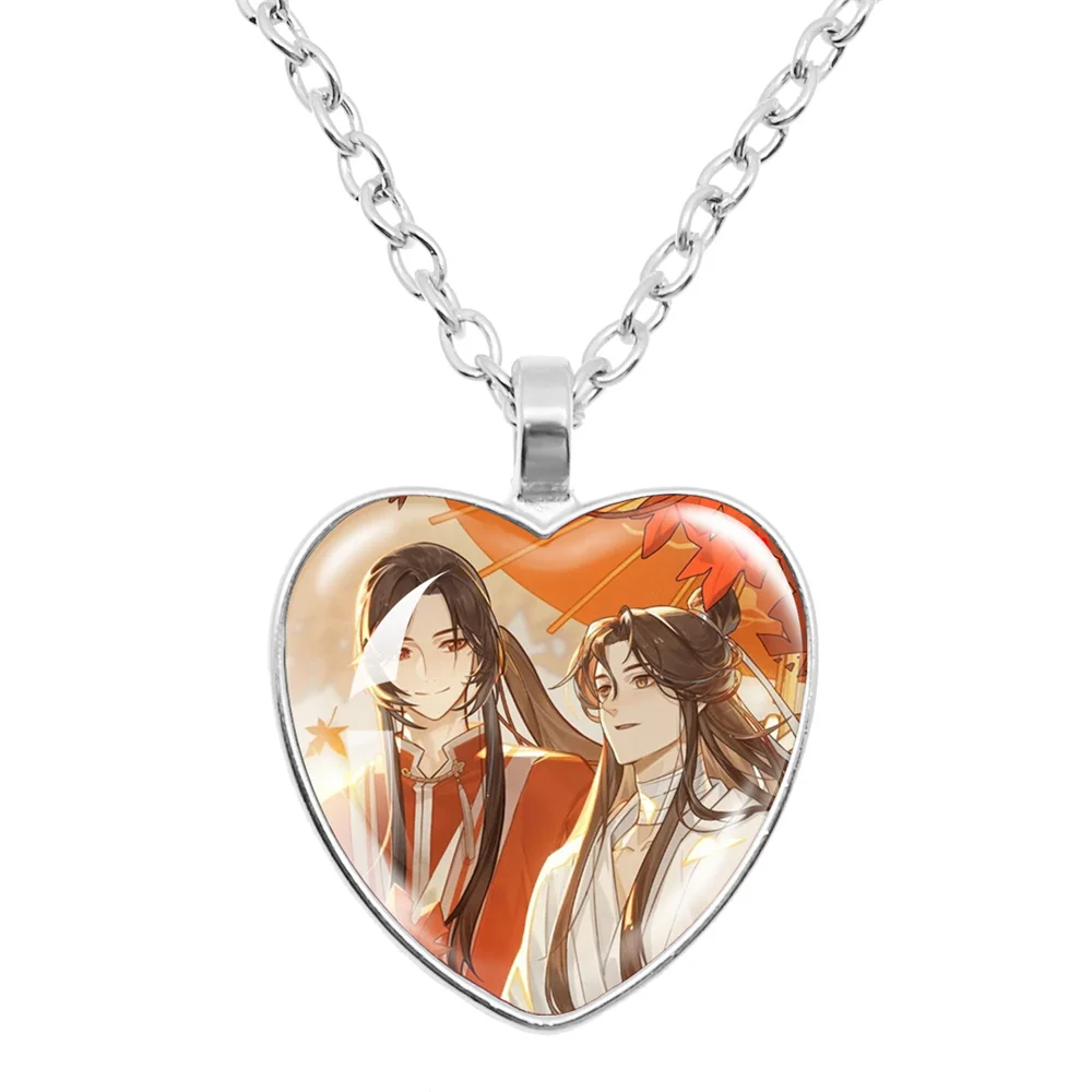 Collier en verre de coeur de pêche de l'anime Tian Guan Ci Fu, bénédiction officielle du ciel, Hua Cheng Xie Lian, colliers de cosplay de la présidence, savoir chaud