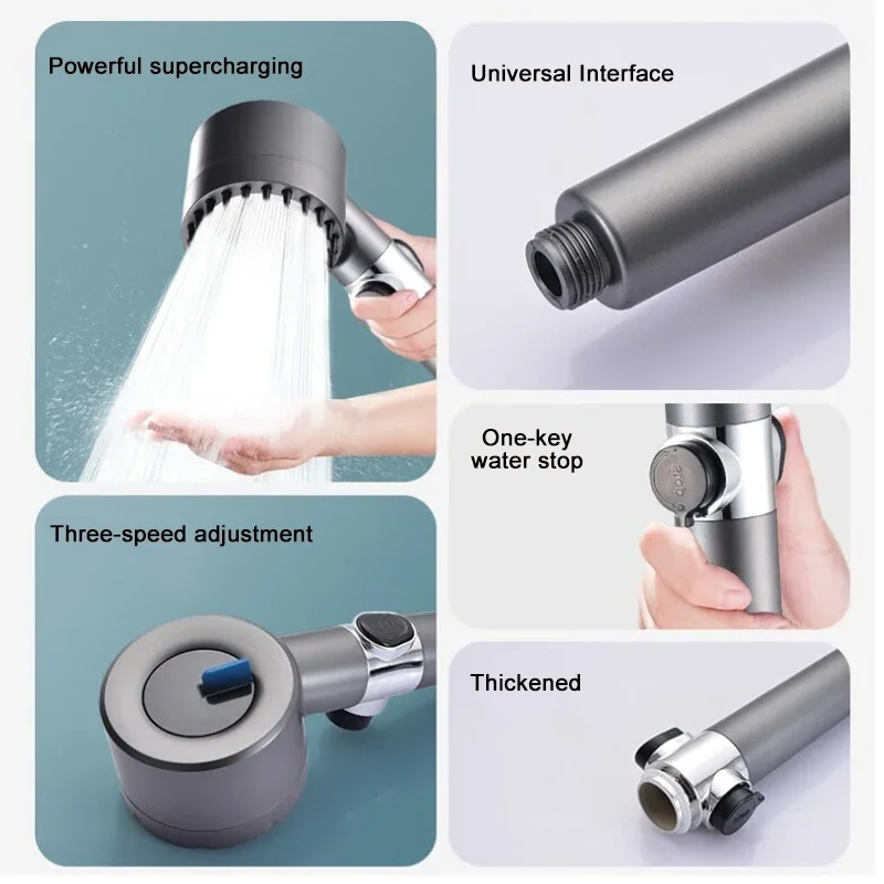 3 Modes Shower Head High Pressure Showerhead One-Key Stop Water Massage Shower Head With Filter Element Bathroom Accessories