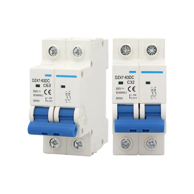 2P DC 500V  1000V Solar Mini Circuit Breaker 3A 6A 10A 16A 20A 25A 32A 40A 50A 63A DC MCB for PV System