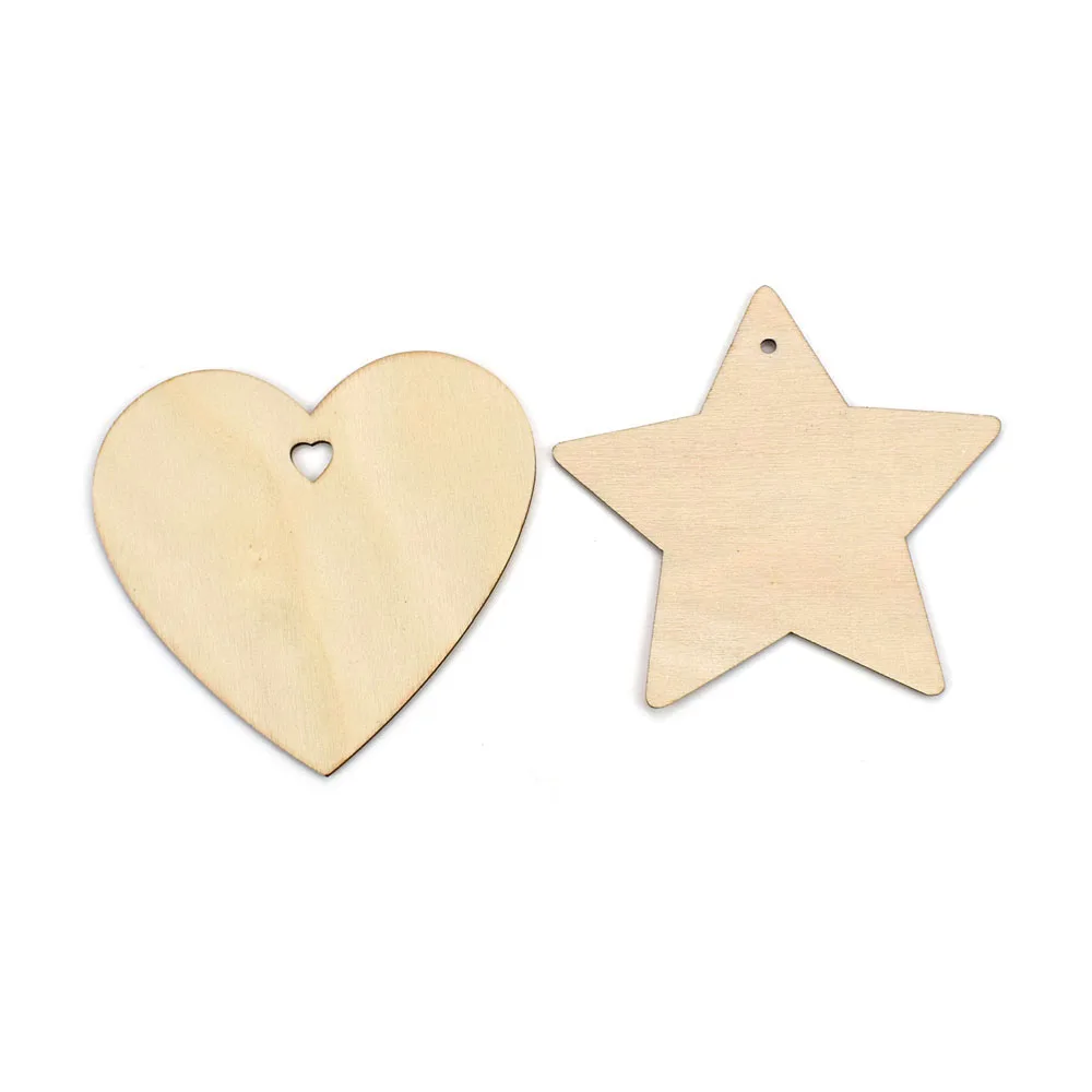 10PCS 80MM Christmas Original Color Hanging Hole Painted Wooden Chip Wishing Card Message Board Party Heart Home Decoration