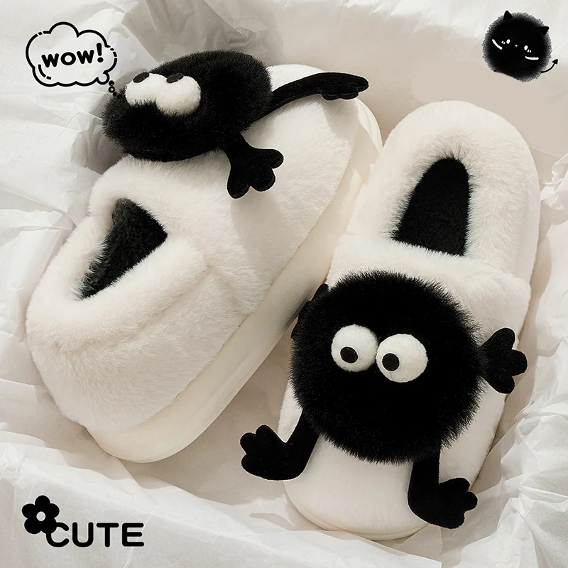 

Милые пушистые тапочки на толстой подошве, женские осенне-зимние хлопковые тапочки без шнуровки на мешке, женские домашние нескользящие мягкие теплые шлепанцы