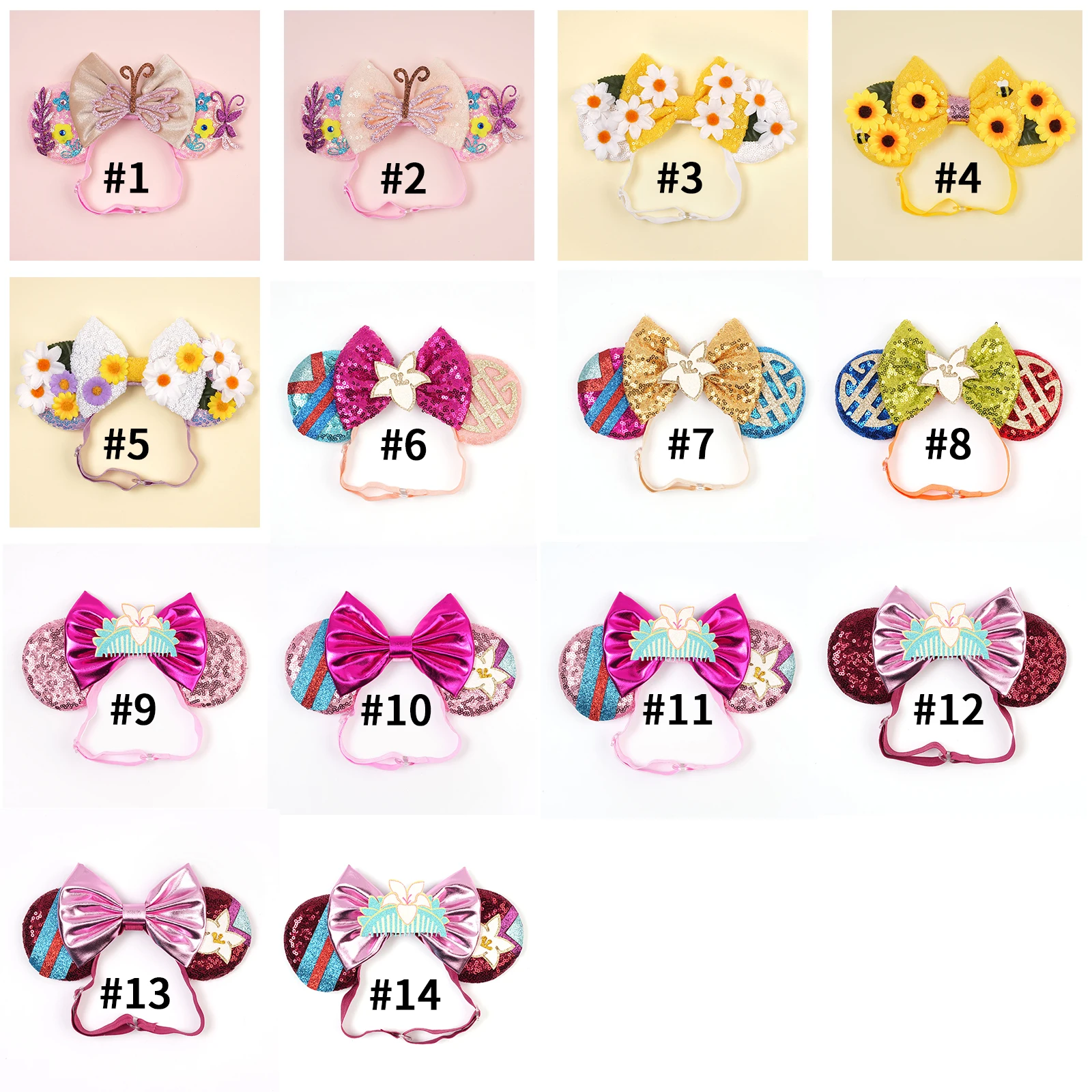 Mulan elastische Haarbänder für Mädchen, Cosplay, Cartoon-Kleidung, Ohren, Haarschmuck, Damen, Magnolienblüten, Pailletten, Schleife, Stirnband für Kinder – Detail 3