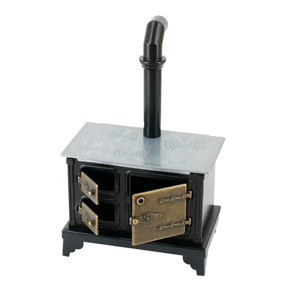 

1/12 Doll House Metal Stove with Long Chimney, Dollhouse Miniature Furniture Kitchen Decor