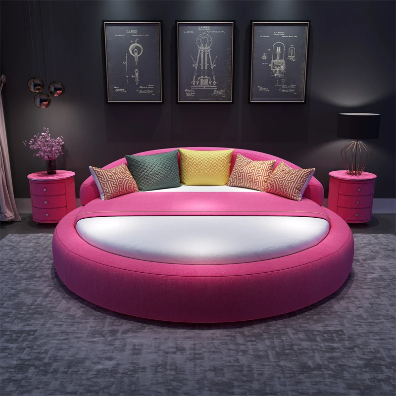 

European cloth double round bed modern simple theme hotel princess couple round bed