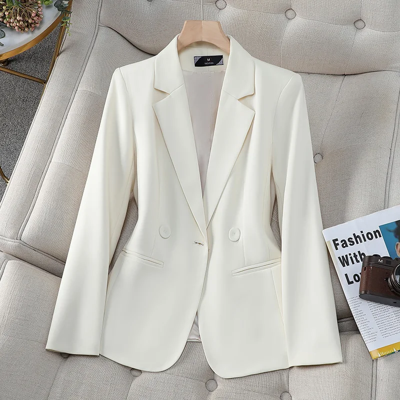 Large Size New Arrival Black Women Blazer Ladies Casual Autumn Winter Jacket Female Long Sleeve Single Button Coffee White Coat