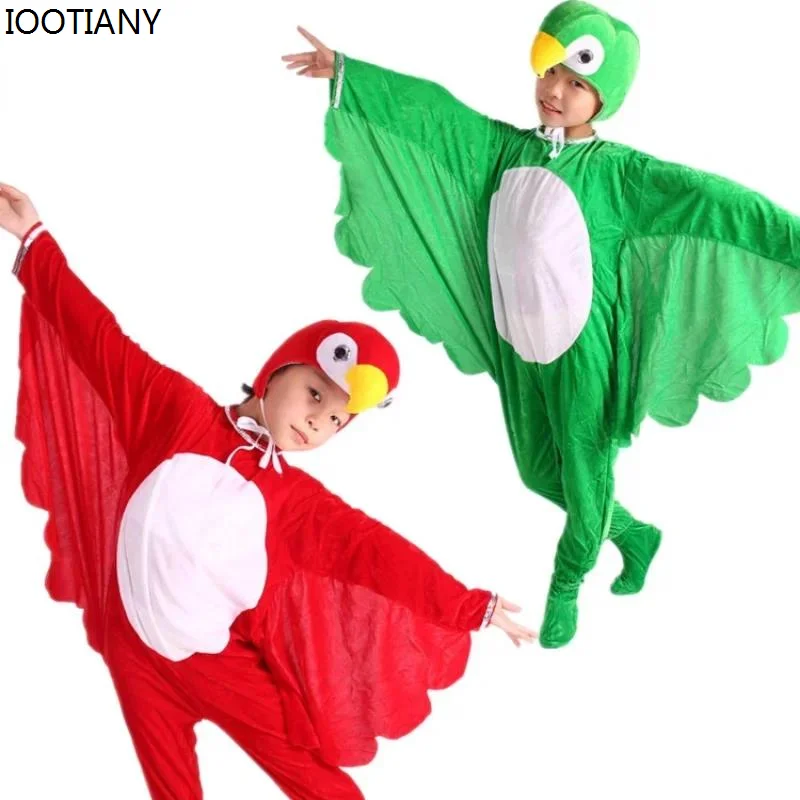 

Adult Kid Parrot Animal Cosplay Costume Parent-child Flying Bird Parrot Cartoon Shape Stage Show Fancy Dress Halloween Party Set