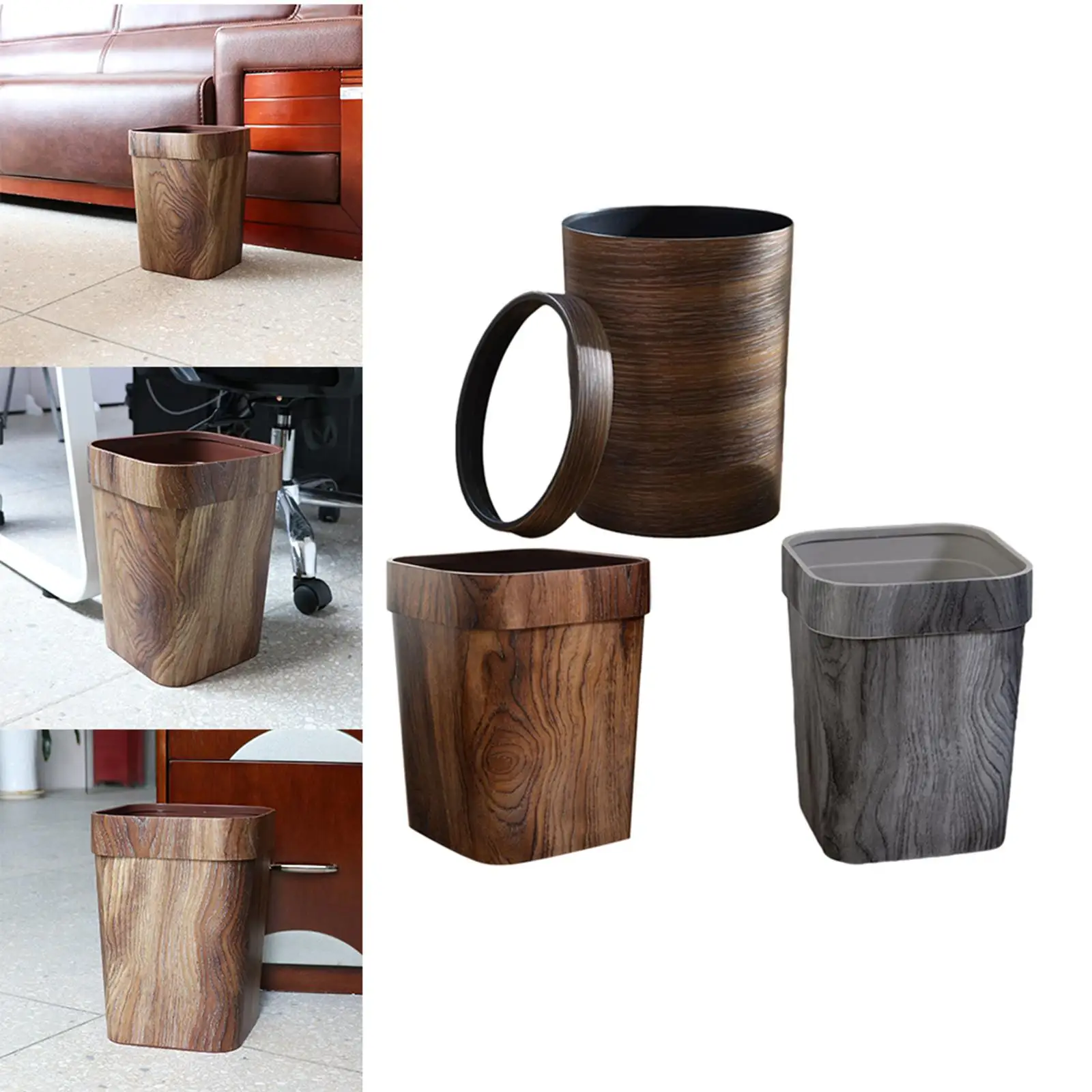 Imitation Wood Grain Waste Bins Household Creative Square Retro Style Garbage Bin Wastebasket for   Kitchen Bedroom Bathroom