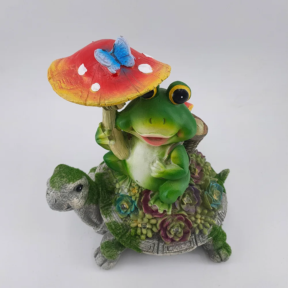家の装飾樹脂ソーラーガーデン装飾品カエル亀ガーデニング置物かわいい工芸品庭中庭キノコランプ装飾