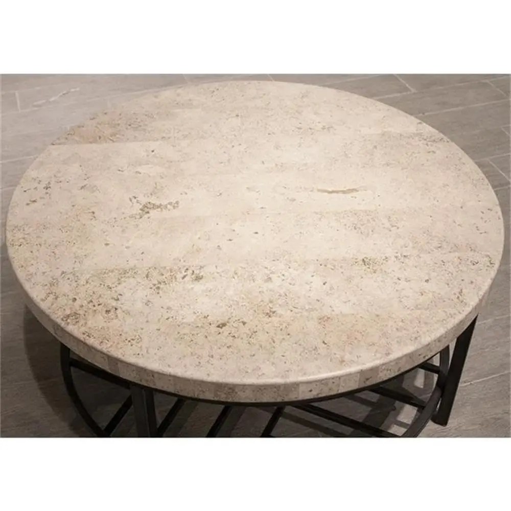 Round Stone Top Coffee Table Alabaster Travertine Living Room 36x36x18