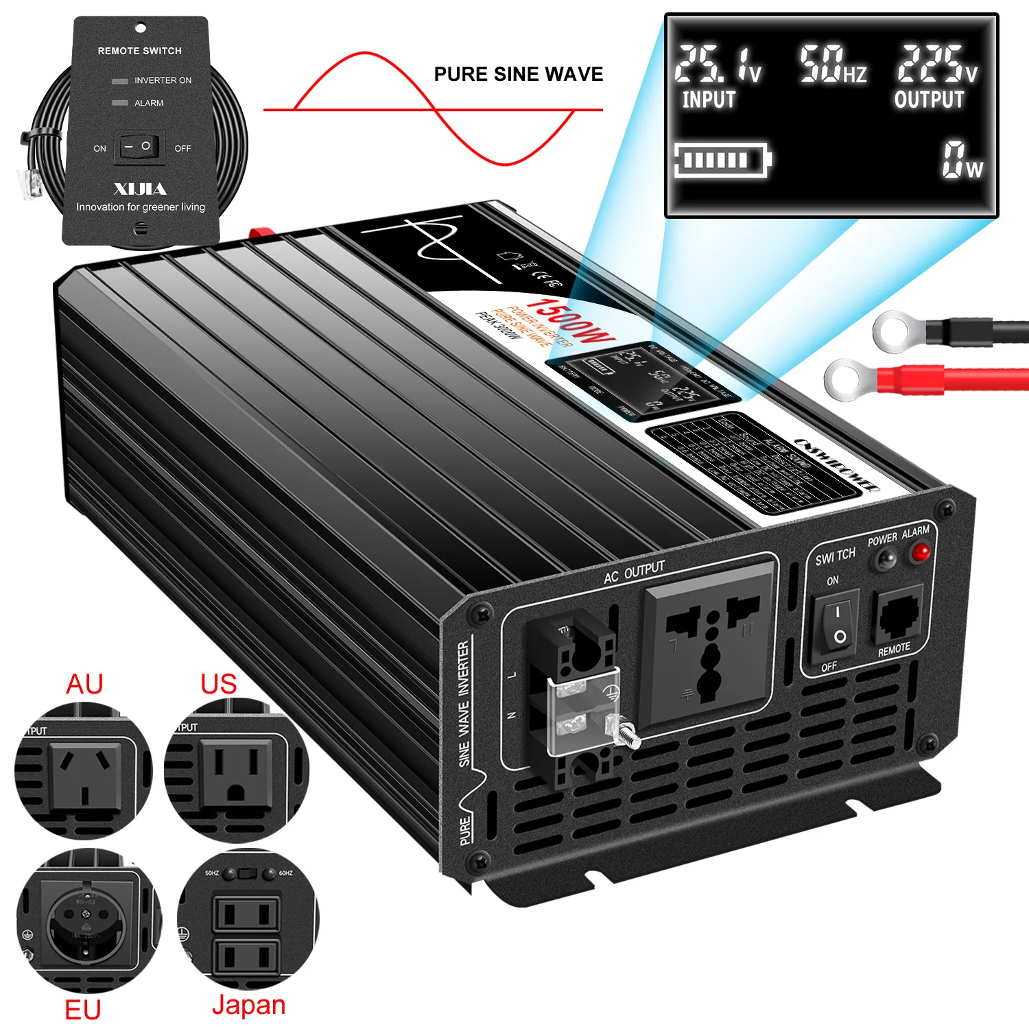 1500W Nguyên Chất Sóng Sin Điện Inverter 12V/24V/48V DC 110V 220V AC Màn Hình LCD