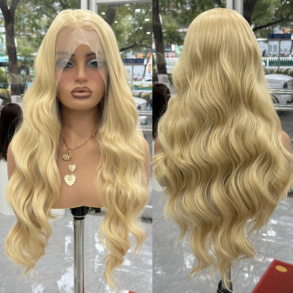 Blonde Body Wave Lace Wig Synthetic Hair Long Natural Wavy Wig Lace Front Wigs for Women 458 Blonde Wig Natural Hairline Cosplay