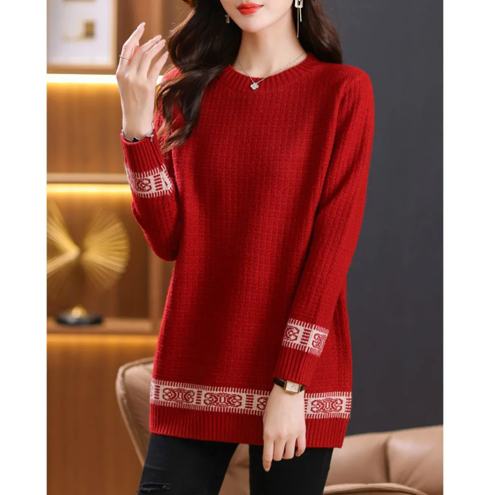 5XL Large Size Mid Length Knitted Sweater Women\'s Pullovers O-Neck Loose Knit Jumper Spring Autumn All-match Casual Sweaters