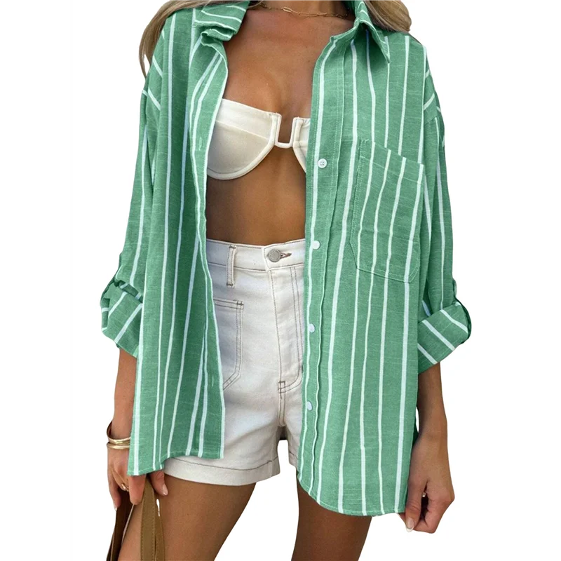 レディース クラシックフィット 長袖シャツ ボタンダウン 長袖 カジュアルブラウスシャツ