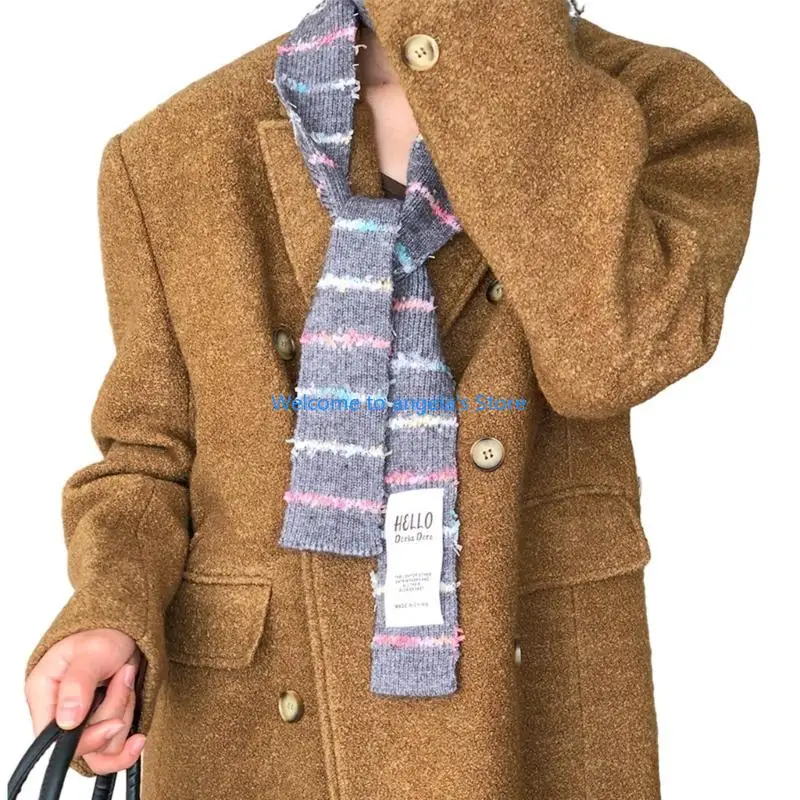 X4YC Winter Harajuku Scarf Fashion Knit Striped Scarf Women Outdoor Decorative Scarf