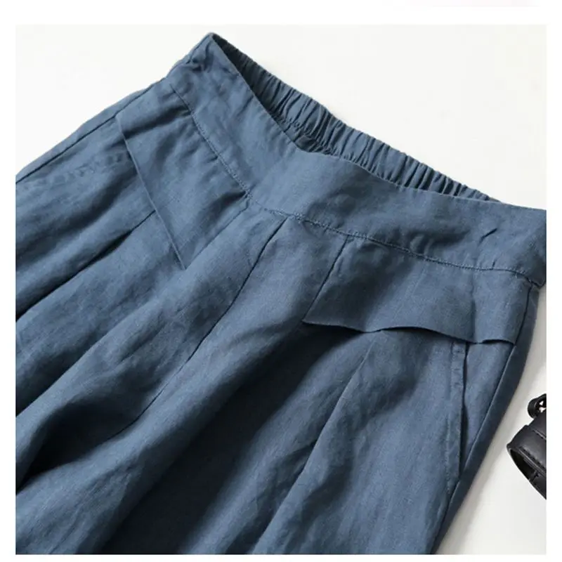Nuovi pantaloni a gamba larga in cotone e lino da donna con tasche a vita alta pantaloni larghi comodi a gamba dritta pantaloni casual in tinta unita CQ15
