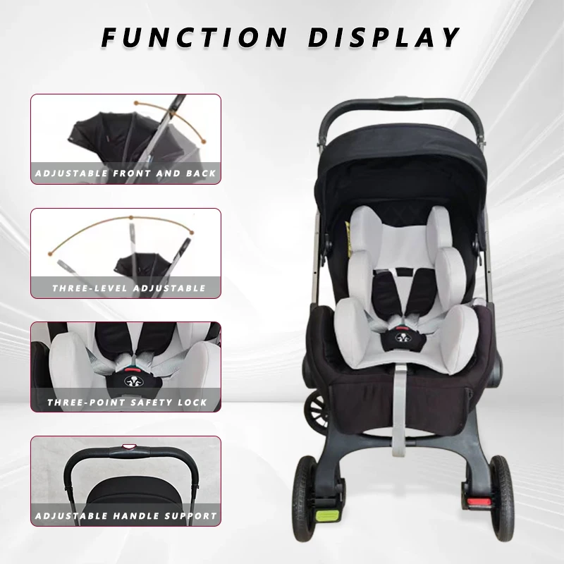 Cochecito de bebé ligero, plegable y portátil, dirección de mango ajustable, empuje bidireccional, estructura de metal, con toldo, muy