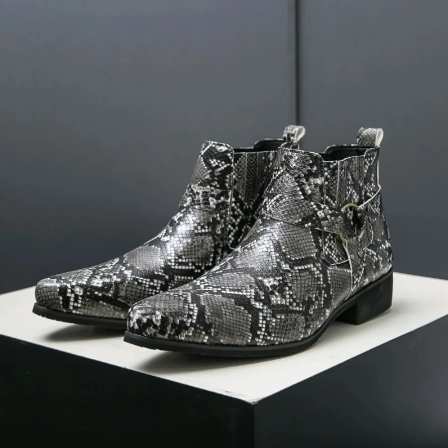 2025 New Men's Pointed Black White Chelsea Ankle Boots British Designer Botas Trend Casual High-tops Punk Rock Shoes - view 3