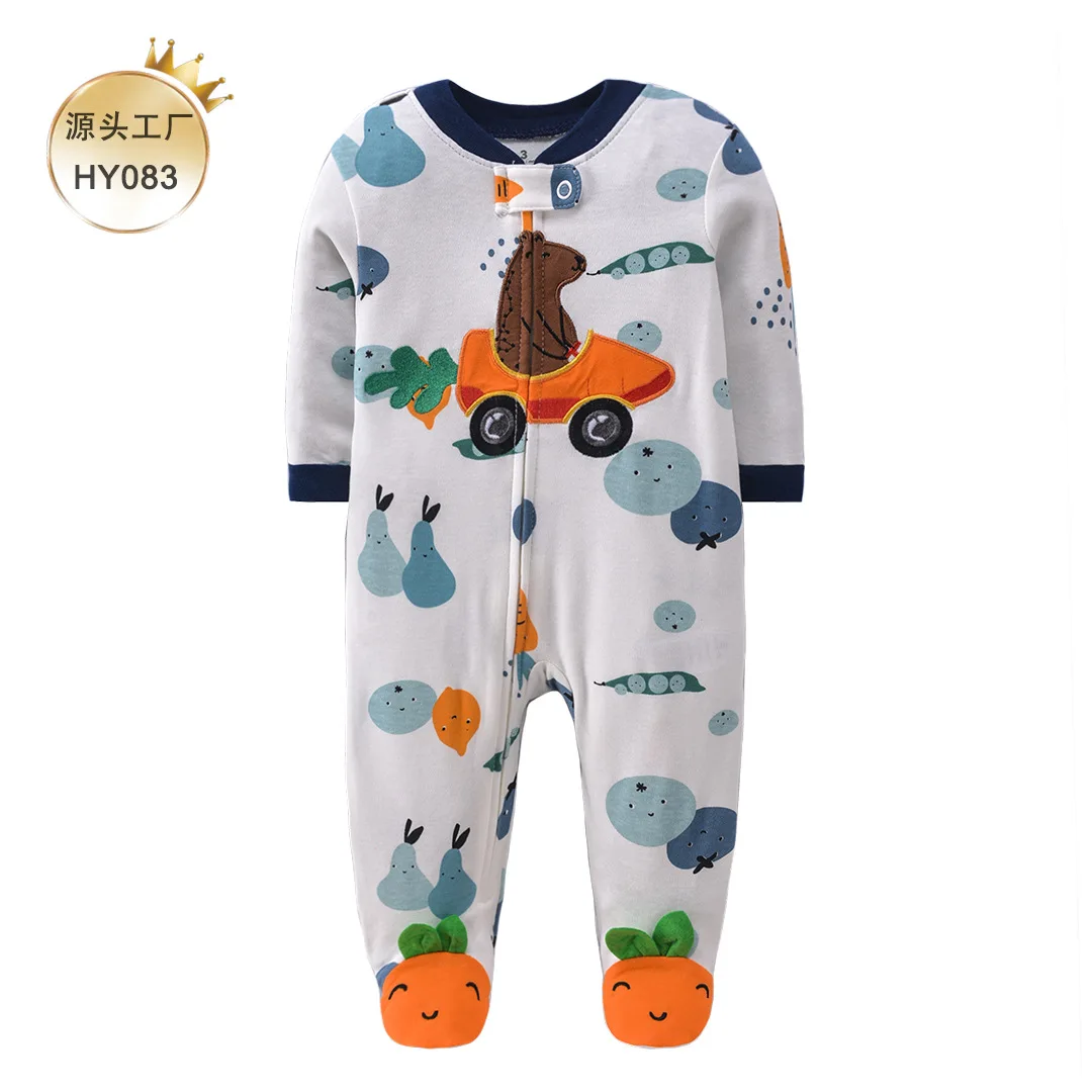 3-12M Newborn Baby Jumpsuit Long-sleeved Cotton Thin Newborn Baby Four Seasons Clothes Pajamas Feetcover Toddler Boys Girls