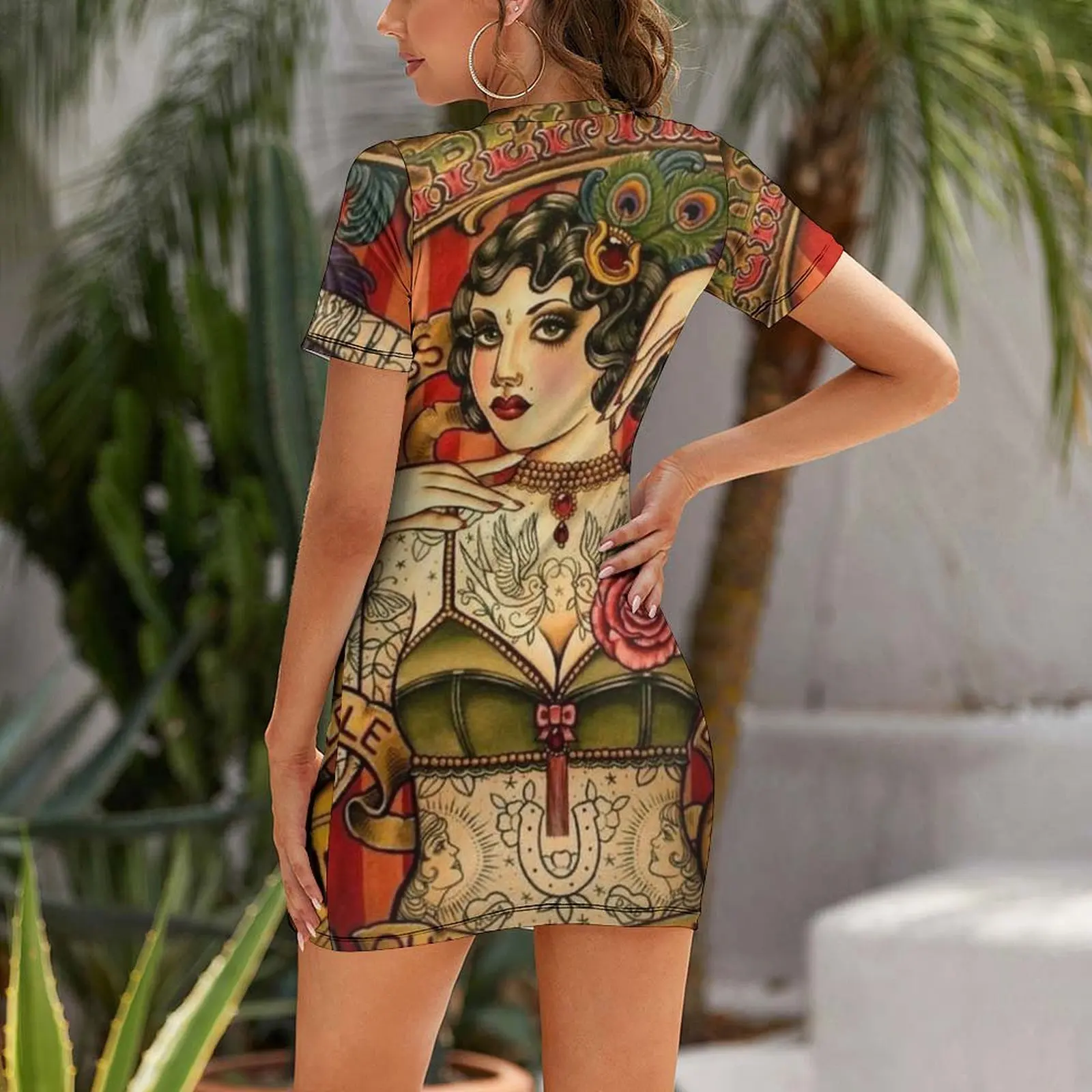 CHAPEL TATTOO; Vintage Body Advertising Art Short Sleeved Dress birthday dresses for women Dress