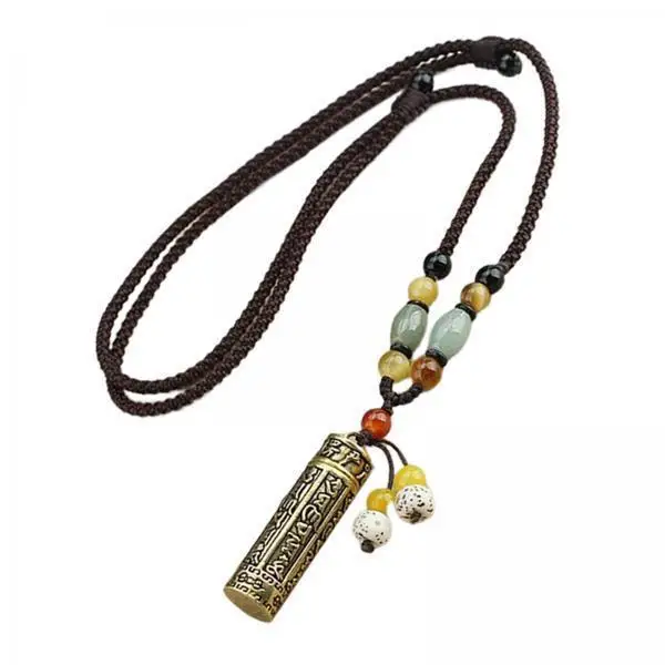 Brass Buddhist Amulet Pendant Necklace Openable Cylinder Locket Handmade Mantra Charm for Daily Protection