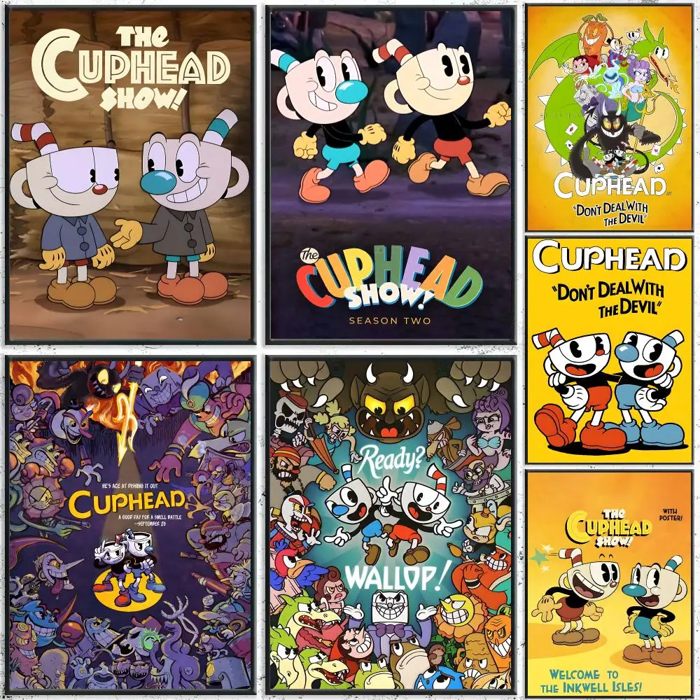 Póster del Juego Cuphead, Adhesivos de Pared Impermeables Autoadhesivos, Decoración de Pared para Cafetería y Hogar