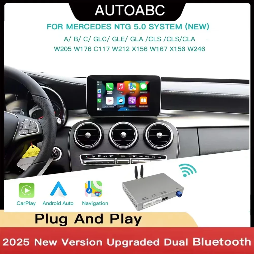 AUTOABC 2025 NEW Wireless CarPlay for Mercedes Benz GLA GLC W205, W176, C117 NTG5.0 Android Auto Mirror Link AirPlay Car Play