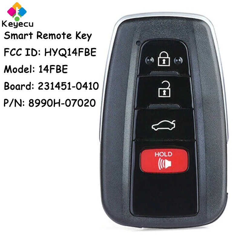 

KEYECU Smart Remote Control Car Key With 4 Buttons for Toyota Avalon 2019 2020 2021 Fob HYQ14FBE, 8990H-07020, 231451-0410