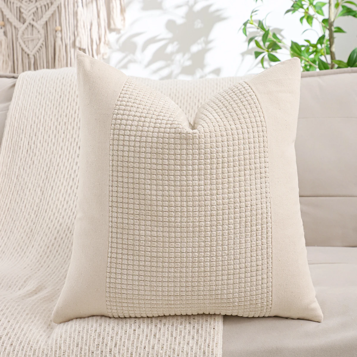1 PC Jacquard Throw Pillow Cover Canvas Splice Home Living Room