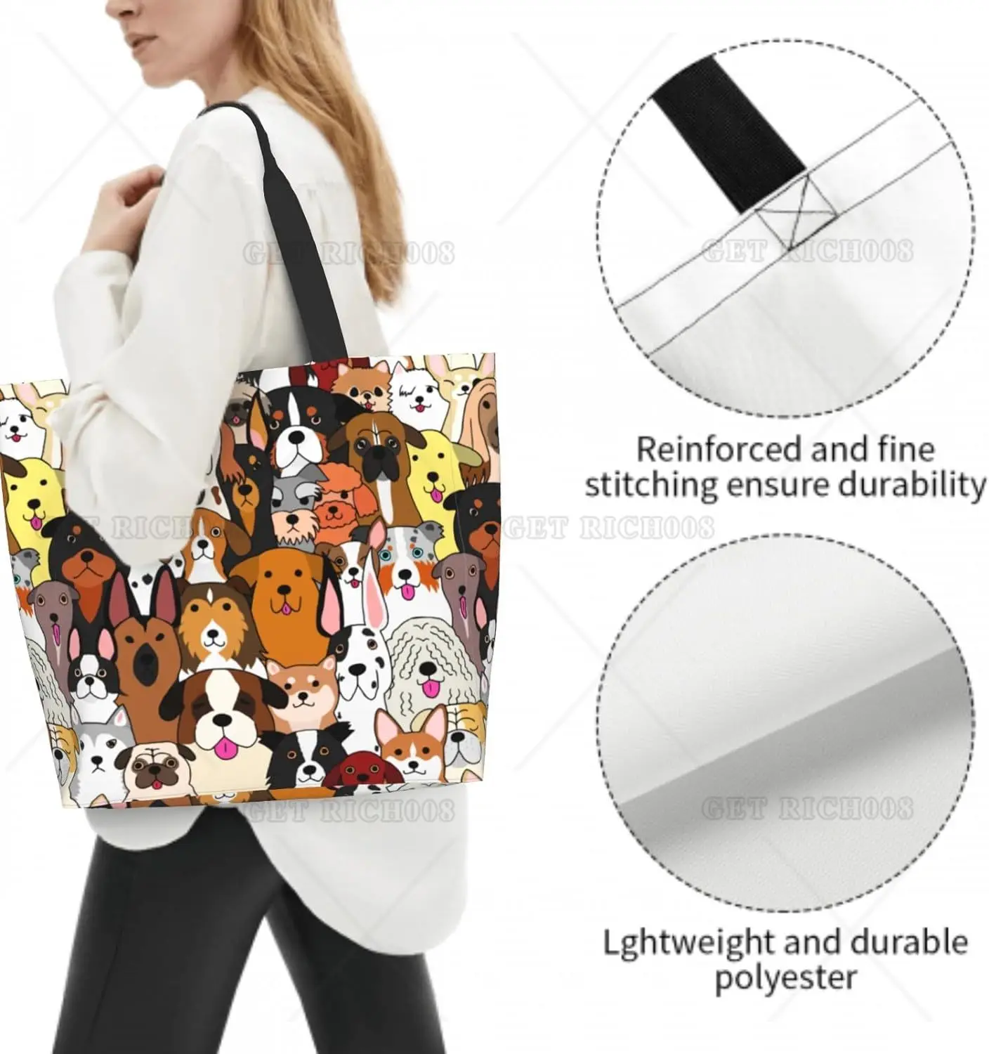 Cute Cartoon Dogs Shoulder Bag Large Reusable Eco-friendly Shopping Bags Portable Storage Handbag Anime Tote Bag Fashion