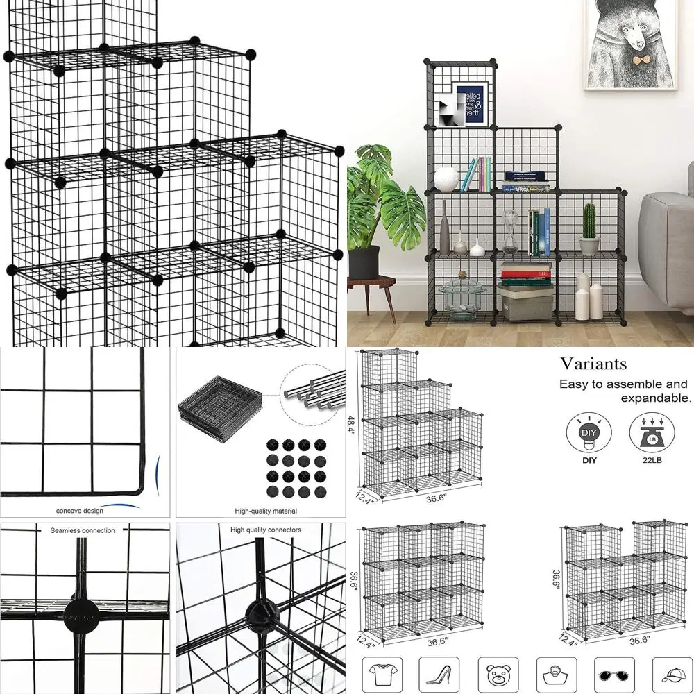 

Modular Metal Cube Organizer, 36.6L x 12.4W x 48.4H, Black, Perfect for Home and Office Storage