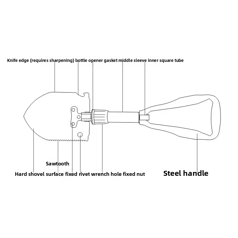 All Steel Folding Multifunctional Shovel, Mini Portable Outdoor Digging Spade for Vehicle & Survival Use