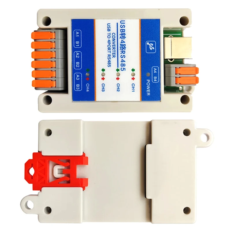 

USB To 4 Port RS485 Converter Module 54*100*32mm Serial Communication Industrial Push Type with Cable 600W TVS Anti-Surge