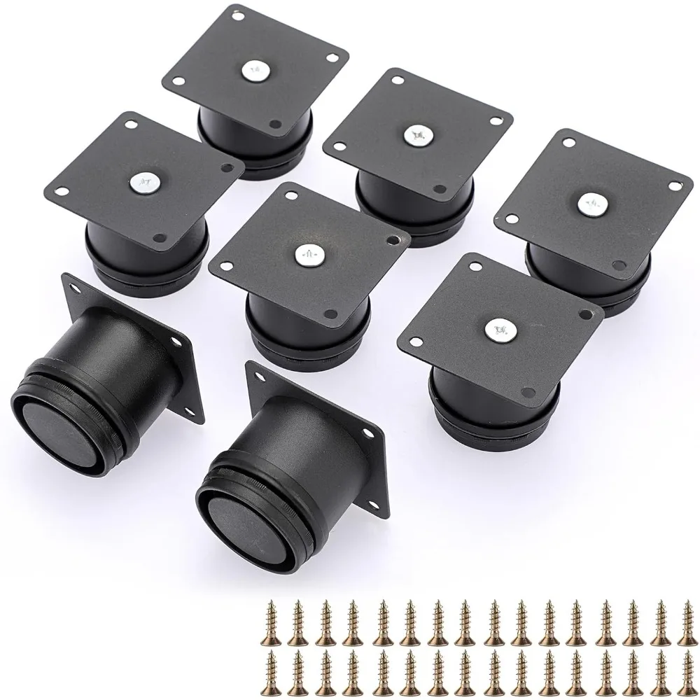 

8PCS 2 Inch Stainless Steel Furniture Legs Feets Adjustable Metal Cabinet Desk Legs, Black Round Metal Furniture Risers Co