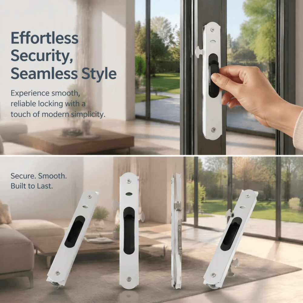 Modern Flush Mount Sliding Door Lock Keyed Lock Stainless steel Door Lock Catch Mortise Lock Handle Sliding Patio Doors