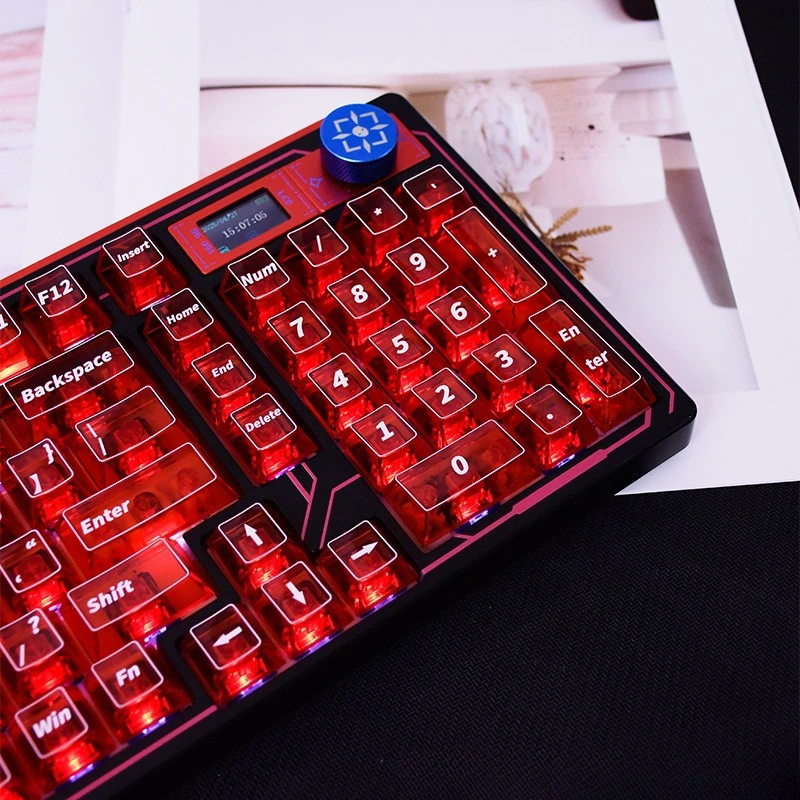 

Cherry Red Fully Transparent PC Keycaps Profile Full Set for 68/78/108 Mechanical Keyboard Doubleshot Shine Through Key Cap