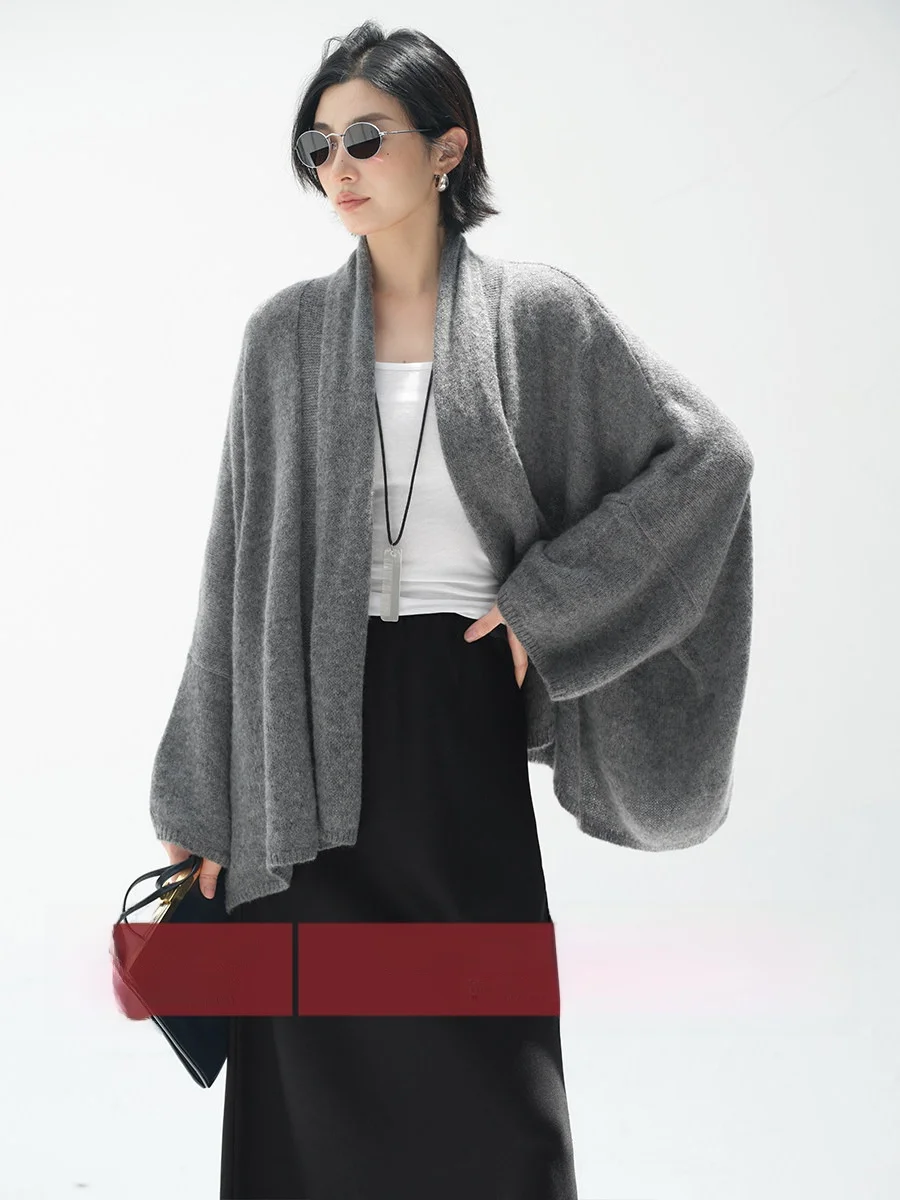 

Легкий вязаный кардиган Amyy Studios из камвольной шерсти с рукавами «летучая мышь», однотонный, открытый, женский, простой, осенний, модный