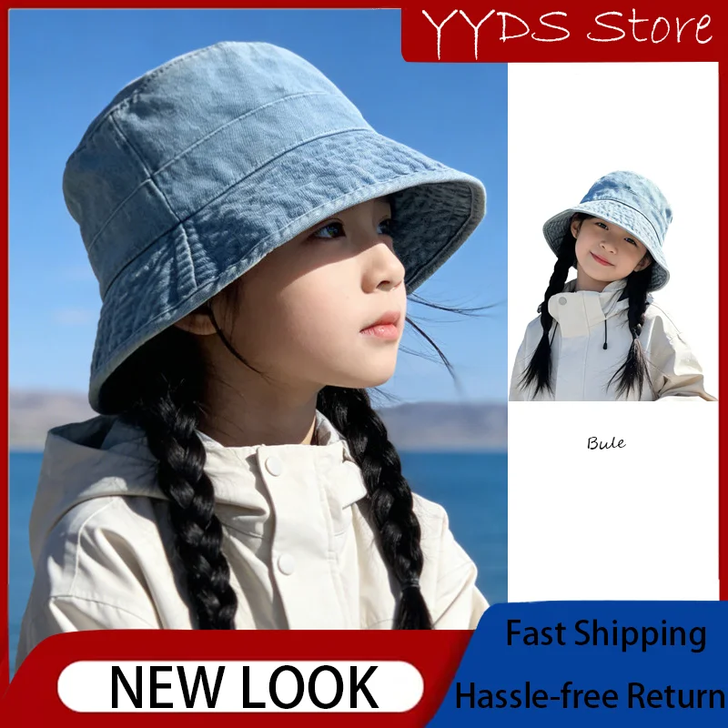春夏デニムバケットハットファッション-uv-保護サンキャップ小さな女の子子供用アウトドアデイリーマッチング衣装