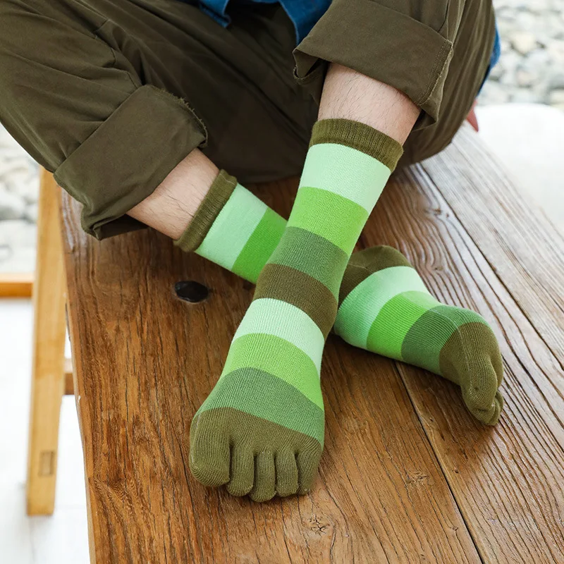 Chaussettes en coton peigné à 5 doigts pour hommes, quatre saisons, absorbant la transpiration, rayé, jeune, mode, robe de soirée, longue, Parker,